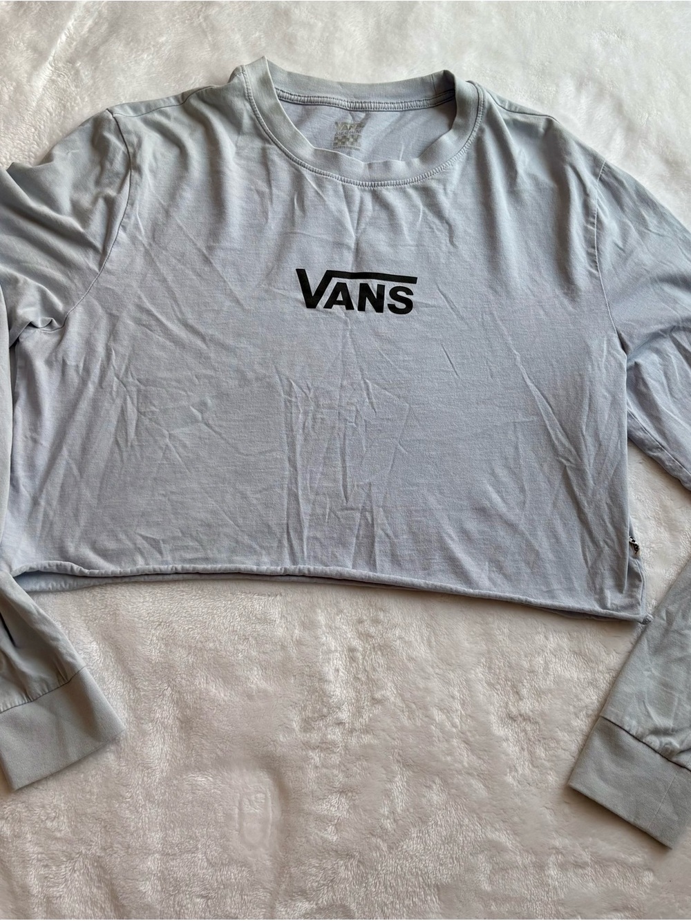 Vans Light Gray Cropped Long-Sleeve Tee with Black Logo